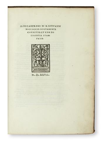 BOCCACCIO, GIOVANNI. Il Decamerone . . . nuovamente corretto et con diligentia stampato.  1527 [i. e., 1729]